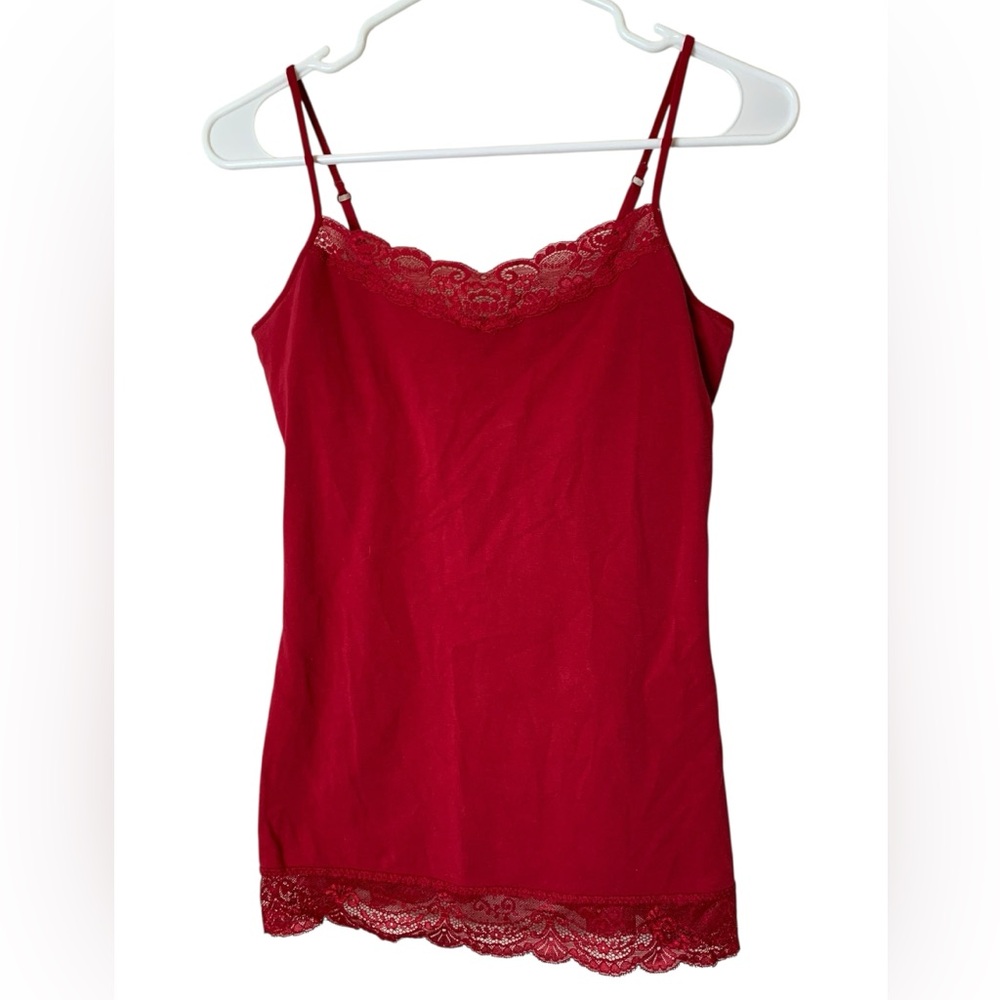 Express Red Lace Trim Bra Cami Tank Top Size M Stretch Y2K Girly Coquette 90’s